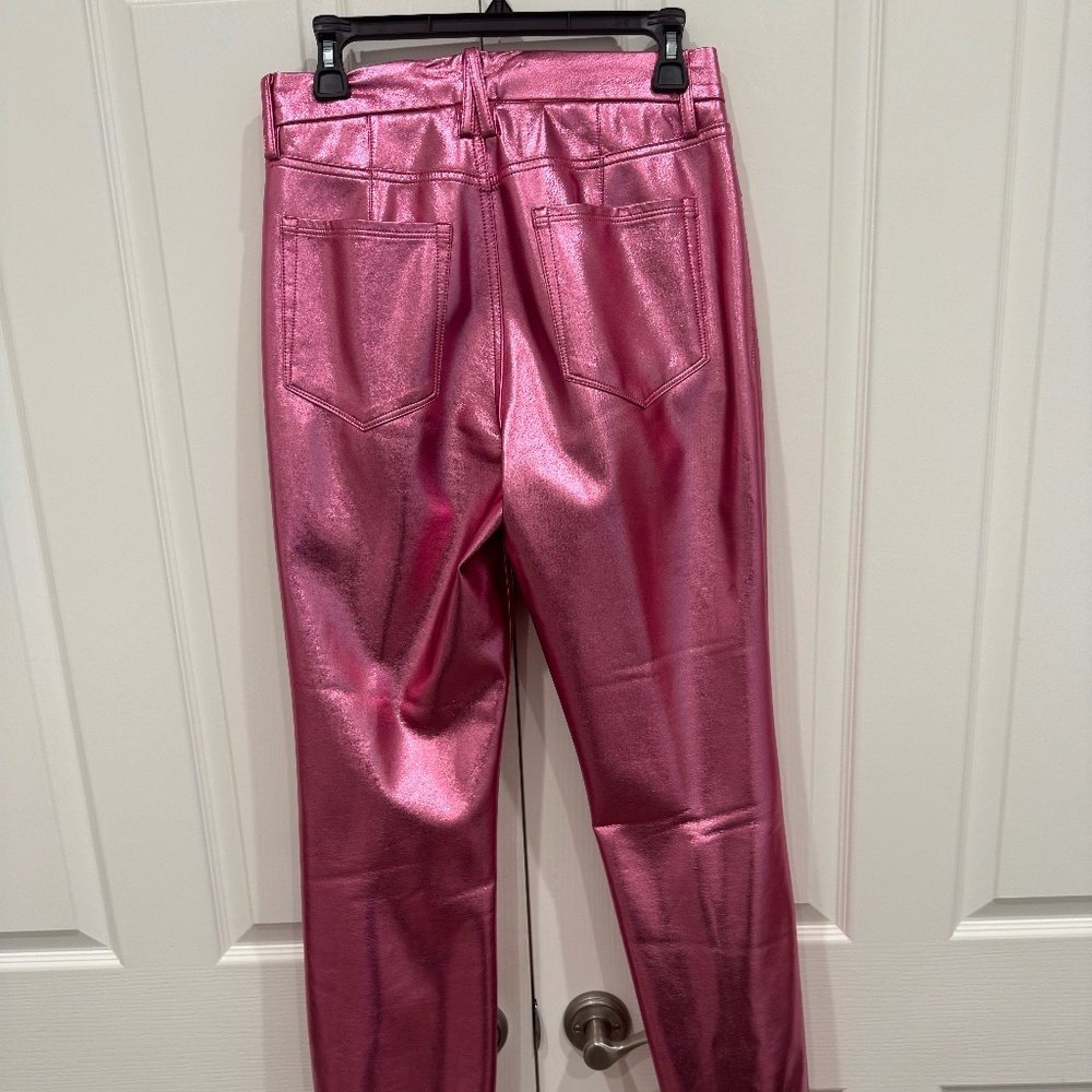Good American Icon High Rise Straight Faux Leather Jeans in Powder Pink Metallic - Picture 4 of 4